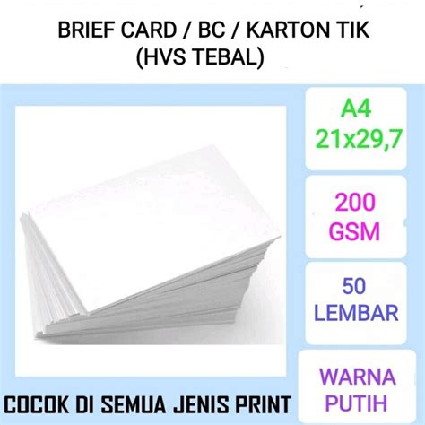 Jual Kertas Brief Card Bc Kartu Tik Gsm A Isi Lembar Hvs