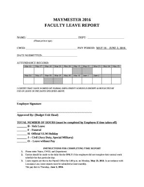 FACULTY LEAVE REPORT Webservices Ulm Doc Template PdfFiller