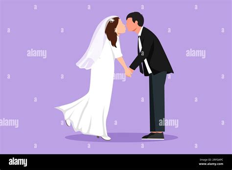 Graphic Flat Design Drawing Cute Romantic Married Couple With Lips