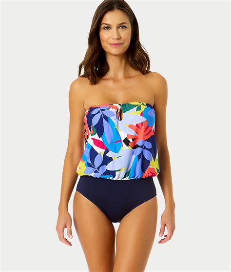 Tropic Stamp Strapless Blouson One Piece Swimsuit