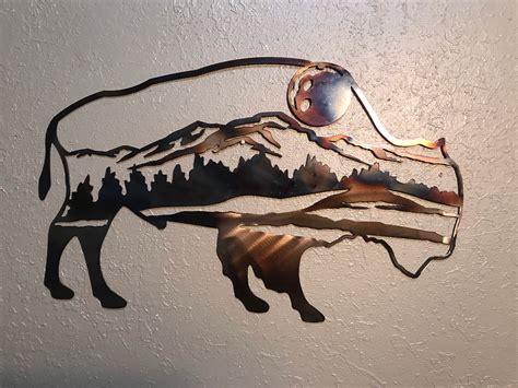 Buffalo Metal Wall Art Torch Colored Metal Buffalo Wall Etsy