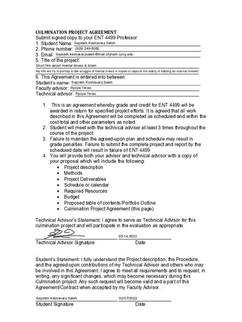 Fillable Online Openlab Citytech Cuny Culmination Agreement Fillable