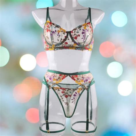 Hunter Green Floral Lingerie Etsy