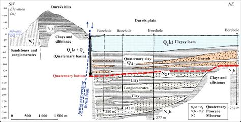 Interpreted geological cross section SW NE of the Durrës sedimentary