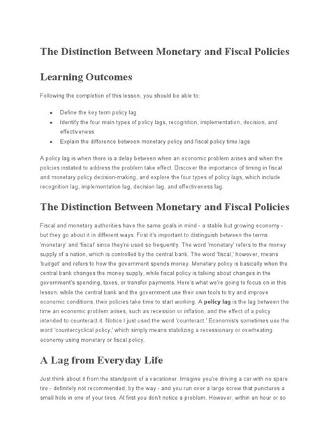 Lesson Summary The Distinction Between Monetary and Fiscal Policies ...