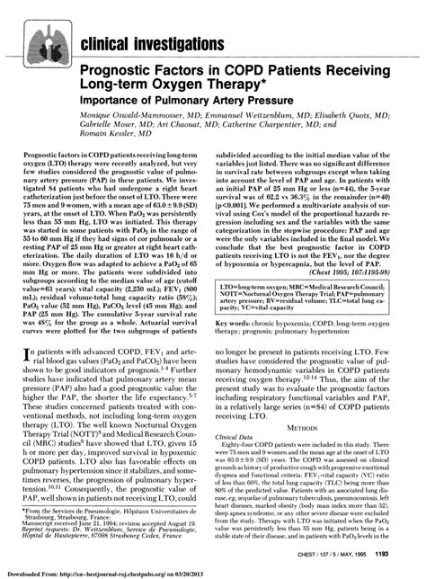 Pdf Prognostic Factors In Copd Patients Receiving Long Term Oxygen