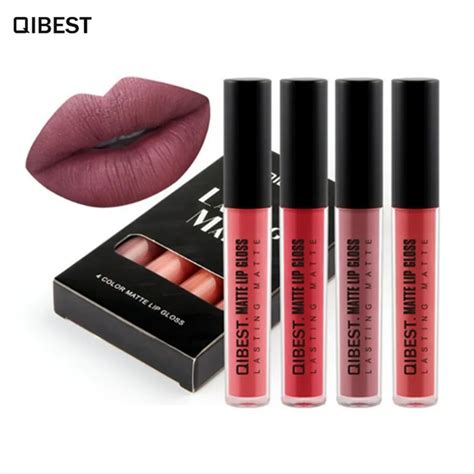 Qibest 4 Color Set Liquid Matte Lip Gloss Non Sticky Lasting Lipstick Kit Makeup Waterproof