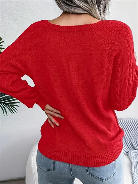 Solid Cable Knit Sweater Casual Crew Neck Long Sleeve Temu