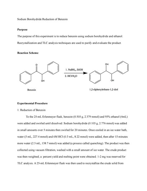 Sodium Borohydride Reduction Of Benzoin Lab Sodium Borohydride