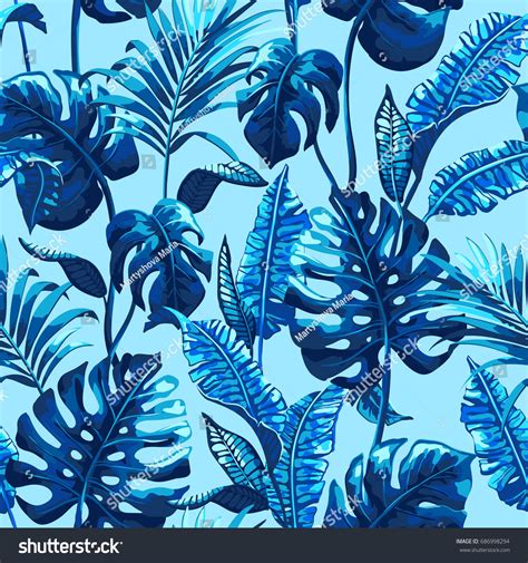 Tropical Palm Leaves Background Seamless Vector Vector De Stock Libre