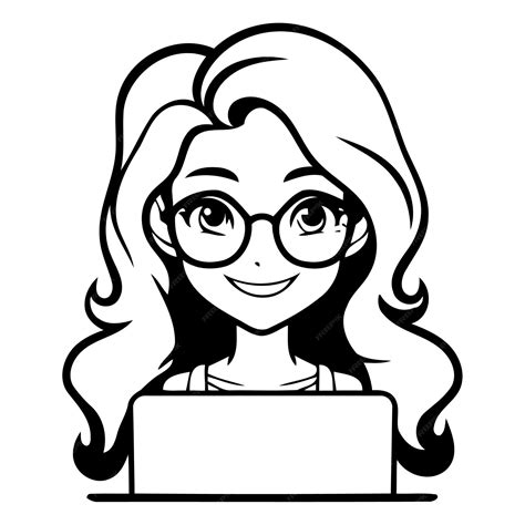 Premium Vector Cute Girl With Glasses And Laptop Vector Illustration