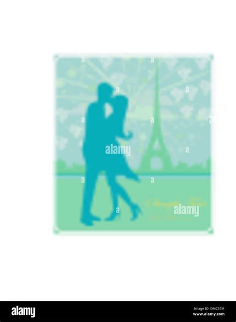 Romantic Couple In Paris Kissing Near The Eiffel Tower Retro Card Stock Vector Image And Art Alamy