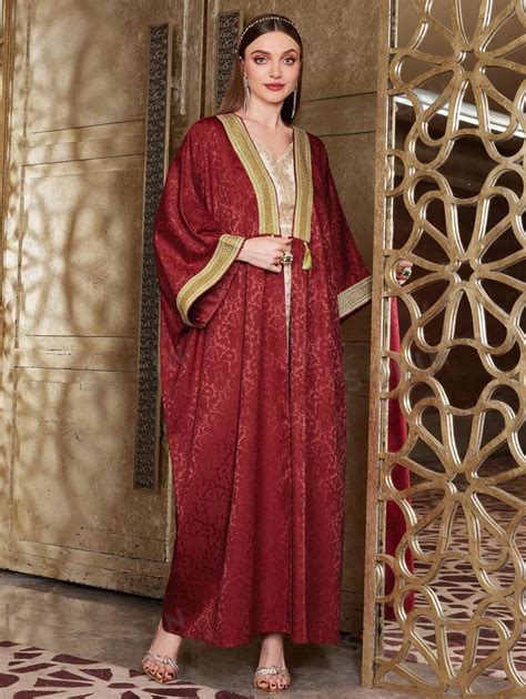 SHEIN Najma Women S Batwing Sleeve Arabian Abaya Dress With Patchwork