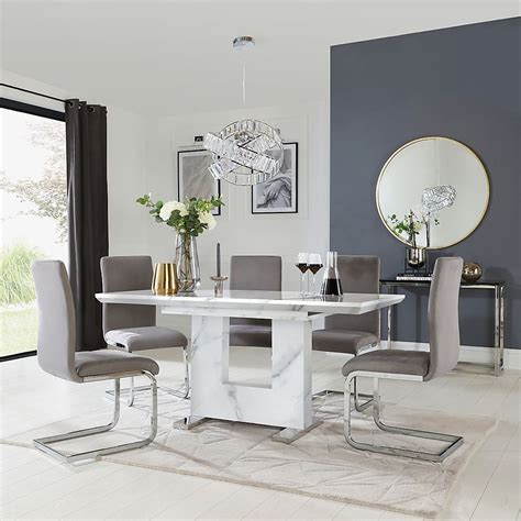 Florence Extending Dining Table Perth Chairs White Marble Effect