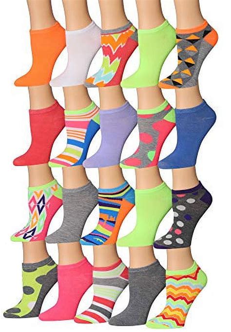 Tipi Toe Womens 20 Pairs Colorful Patterned Low Cutno Show Socks Ns184 Ab