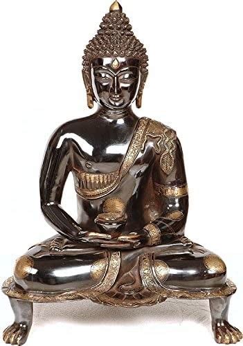 20 Black Buddha In Dhyana Mudra Robes Decorated With Scenes From