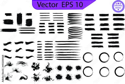 Black Line Grunge Brush Strokes Ink Paint Set Paint Brushes Paint