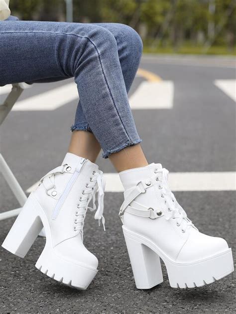 Clout Zipp Lacets Bottes De Combat La Mode Blanc Pais Talon