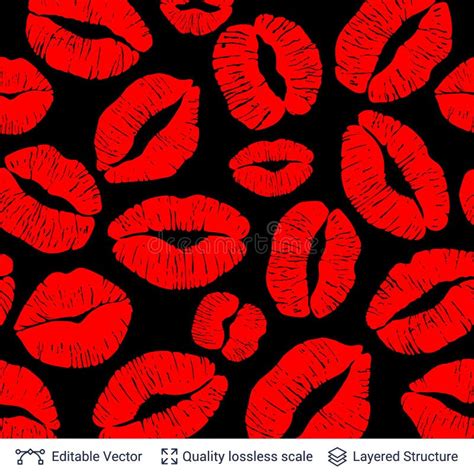 Red Lips Print Isolated On Black Background Stock Vector