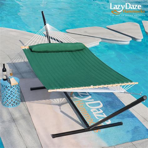 Lazy Daze Ft Double Quilted Fabric Hammock With Spreader Bars And