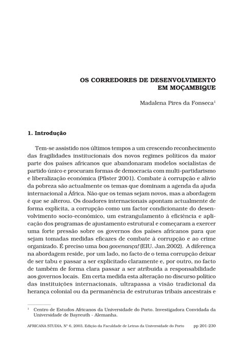 Pdf Os Corredores De Desenvolvimento Em Mo Ambique