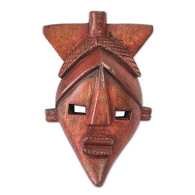 Traditional African Sese Wood Mask Hand Carved In Ghana Adom Tribute