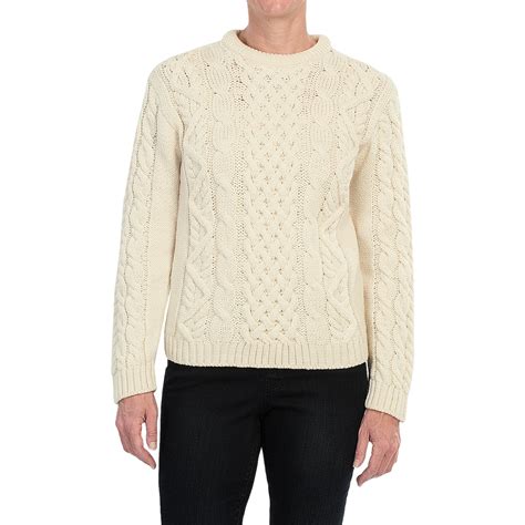 Peregrine By Jg Glover Aran Cable Knit Sweater Merino Wool Crew Neck For Women In Ecru