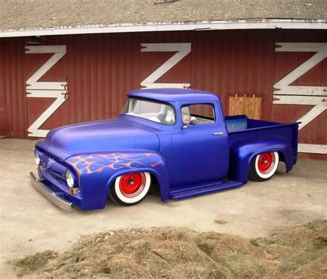 1956 Ford F 100 With A Smoothed Exterior Chopped Top And Wrapped In A Satin Blue Paint Job