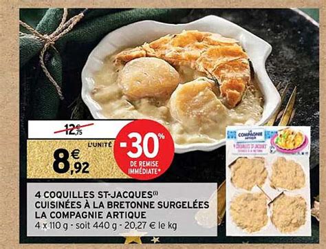 Promo 4 Coquilles St jacques Cuisinées à La Bretonne Surgelées La