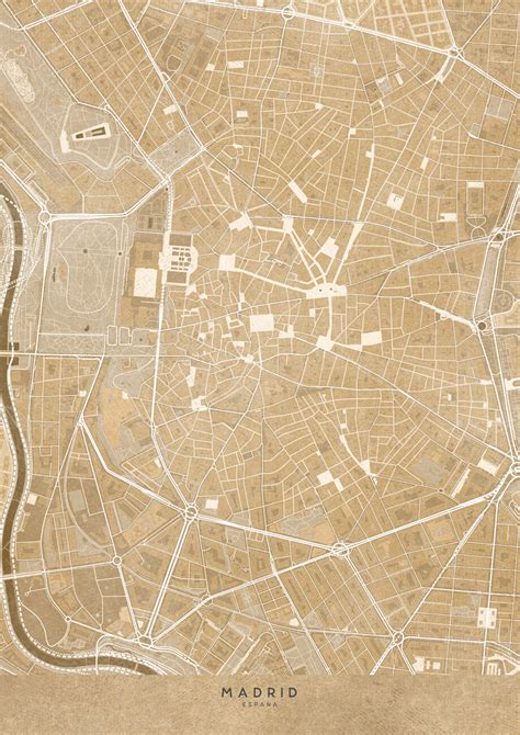 Map of Map of Madrid Plaza Mayor (Spain) in sepia vintage syle ǀ Maps ...