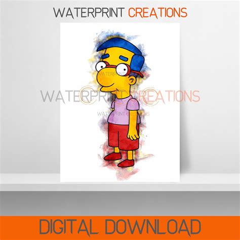 Simpsons Digital Prints Milhouse Poster Simpsons Watercolour Wall Art