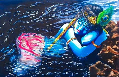 A Painting Of A Woman In The Water With Her Body Painted Like A Mermaid