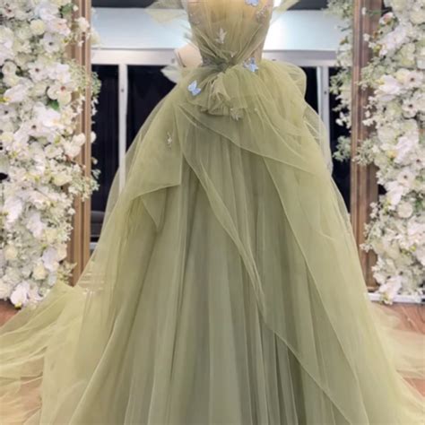 A Line Tulle Green Long Prom Dress Green Tulle Long Sweet Dress On