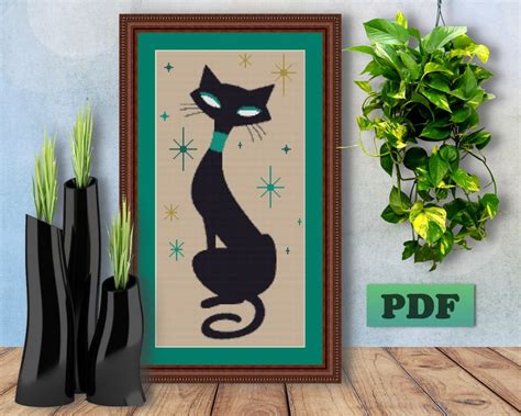 Easy Mid Century Modern Black Cat Counted Cross Stitch Etsy Canada