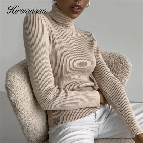 Cheap Hirsionsan Elegant Basic Knitted Sweater Women 2021 Bottoming Skinny Female Warm Knitwear