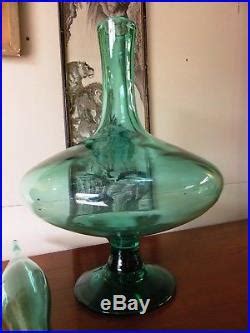 RARE Large Size HUSTED BLENKO 6312L SEA GREEN DECANTER Retro Art Glass