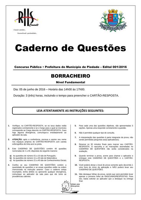 PDF Caderno de Questões rhsconsult br Caderno de Questões