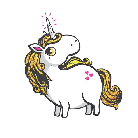 Ilustración De Unicornio Dorado Vector Premium