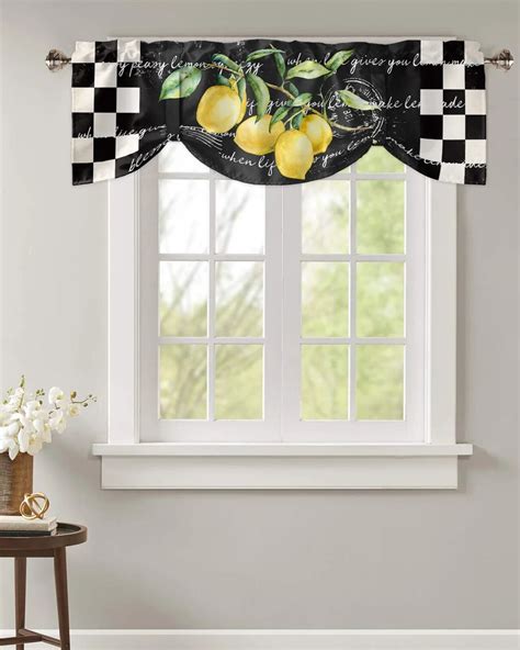 Farm Fruit Lemon Plaid Window Valance Curtain Kitchen Cafe Short