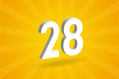 3D 28 number font alphabet. White 3D Number 28 with yellow background ...