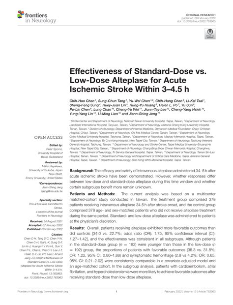 Pdf Effectiveness Of Standard Dose Vs Low Dose Alteplase For Acute