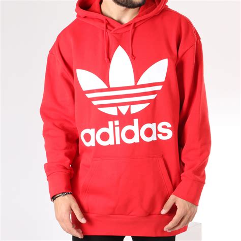 Adidas Originals Sweat Capuche Oversize Trefoil Dh5769 Rouge Blanc