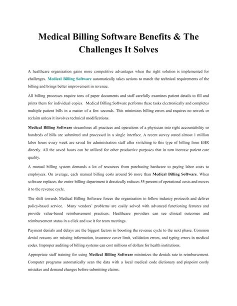 Medical Billing Software Benefits The Challenges It Solves Pdf