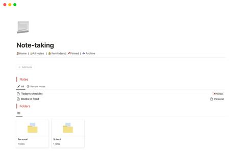 Note Taking Notion Template