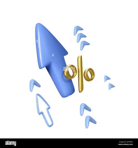 Gold Percent Symbol And Blue Arrow Rise 3d Render Of Arrows And