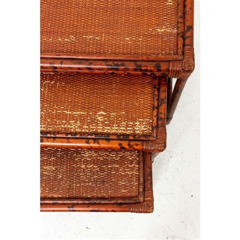 Vintage Set Of Three Bamboo And Rattan Nesting Tables Chairish
