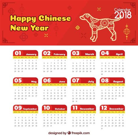 Free Vector | Chinese new year calendar with illustration