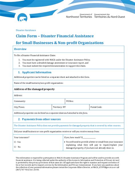 Nt Casitesmacadisaster Assistance Claim Form Disaster Financial