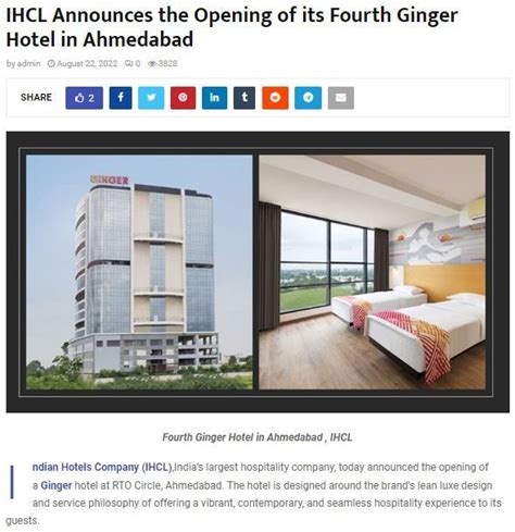 IHCL Announces The Opening Of Its Fourth Ginger Hotel In Ahmedabad