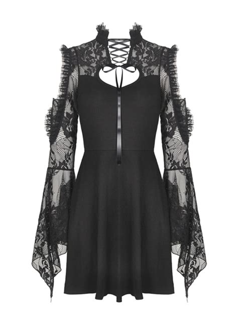 Rock Princess Gothic Black Lace Sexy Shoulder Dress Magic Wardrobes